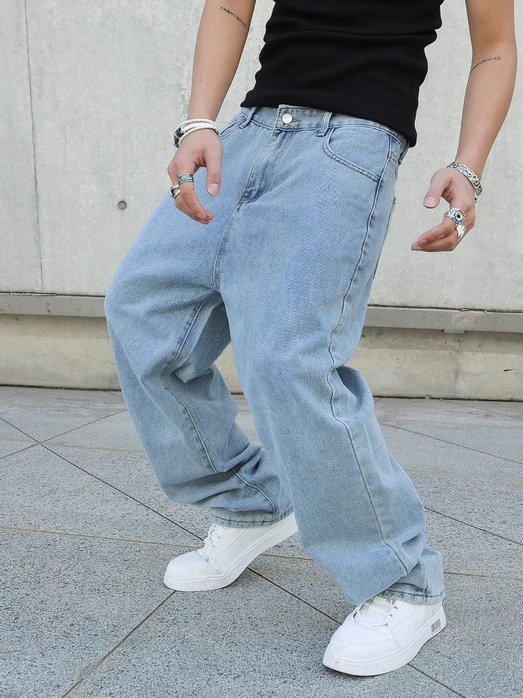 Calça Baggy Jeans Claro Oversized e Streetwear