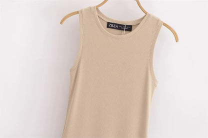 Vestido longo regata com gola redonda