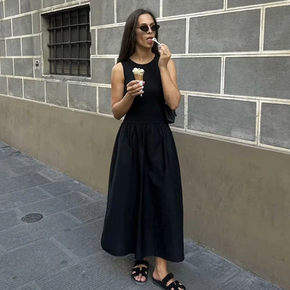 Vestido longo regata com gola redonda