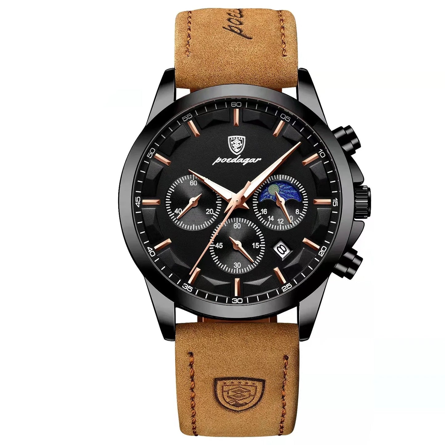 Relógio de couro Poedagar X Lunetrix Class Chronos