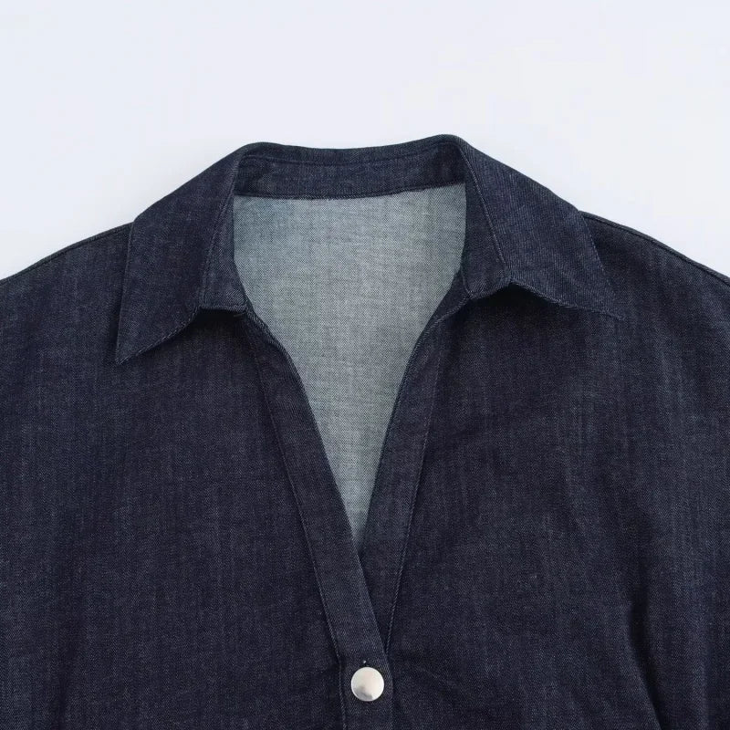 Vestido longo de botão -Midi Denim Série 1975-